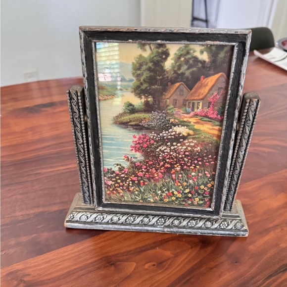 Tilt Swing Picture Frame Antique Art Deco Swinging Tabletop Carved Wood W Photo - Picture 2 of 16